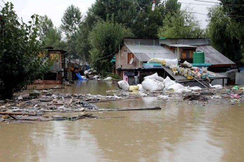 Flood affected areas in Srinagar after heavy rains .