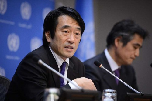  Yasuhisa Kawamura press secretary of Japan's Ministry of Foreign Affairs, speaks during a press conference at the UN headquarters in New York, on Feb. 5, 2015. Despite recent slayings of two Japanese citizens by Islamic State (IS) militants, Tokyo does not intend to abandon its post-World War II pacifism and chooses instead to increase its non-military humanitarian assistance to the Middle East, the chief spokesman for Japan's foreign ministry said 