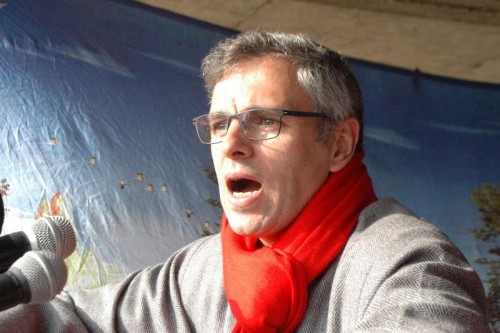  Jammu and Kashmir Chief Minister Omar Abdullah addresses during a rally in Shopian district of Jammu and Kashmir on Dec 11, 2014. 