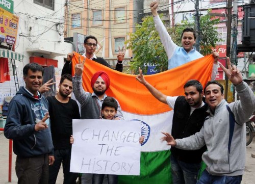 Amritsar: Fans celebrate after India defeated South Africa in an ICC World Cup 2015 match played at Melbourne Cricket Ground, in Amritsar on Feb 22, 2015. (Photo: IANS)