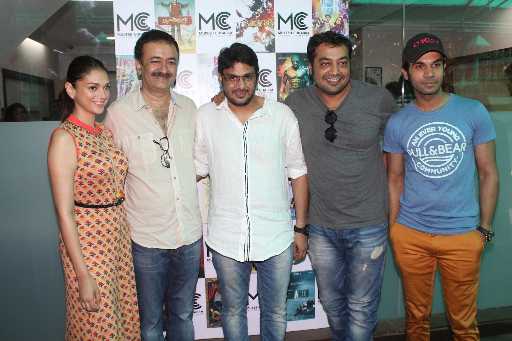 Aditi Rao Hydari,Rajkumar Hirani,Mukesh Chhabra,Anurag Kashyap and Rajkumar Rao during the launch of Mukesh Chhabra casting studio in Mumbai on 10 June, 2014. (Photo: IANS)