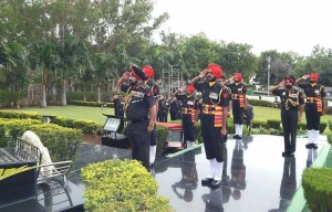 Chief of Army Staff General Bikram Singh pays homage to martyrs, at the Infantry War Memorial during his farewell visit to the Infantry School, Mhow in Indore on July 10, 2014.