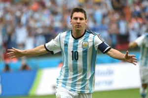  Argentina's Lionel Messi celebrates for scoring a goal during a Group F match between Nigeria and Argentina of 2014 FIFA World Cup at the Estadio Beira-Rio Stadium in Porto Alegre, Brazil