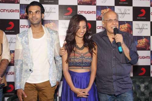 Filmmaker Mahesh Bhatt with actors Rajkummar Rao and Patralekha during a press conference to promote their upcoming film 'Citylights' in New Delhi 