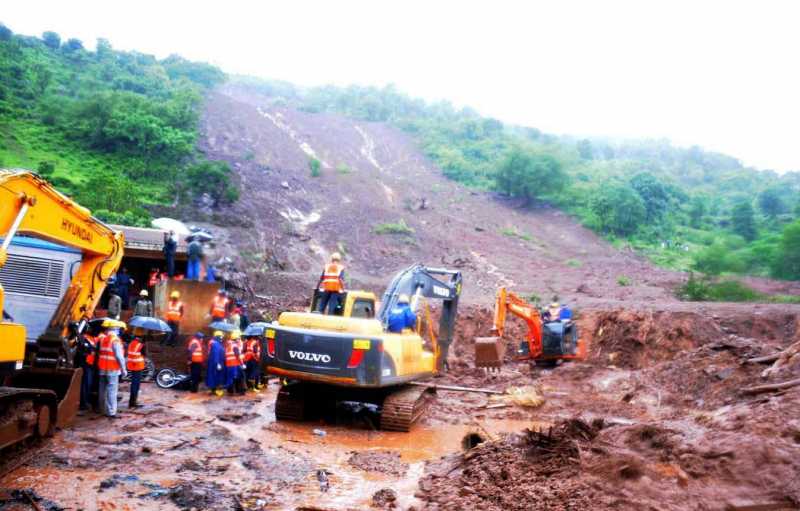 Rescue operations underway at Malin village, near Pune which was buried in a landslide