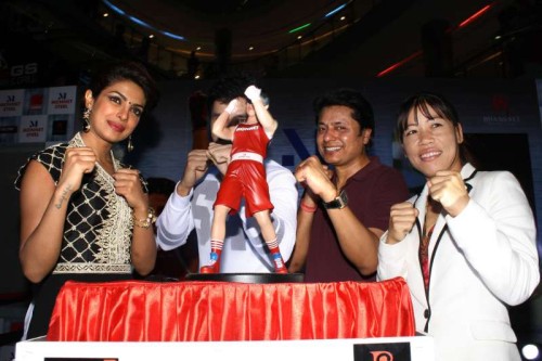 Priyanka Chopra and Mary Kom at the launch of "Mary Kom Doll" of their latest hindi film "Mary Kom"at Ambience Mall, in New Delhi on 02 September 2014.(Amlan Paliwal/IANS)