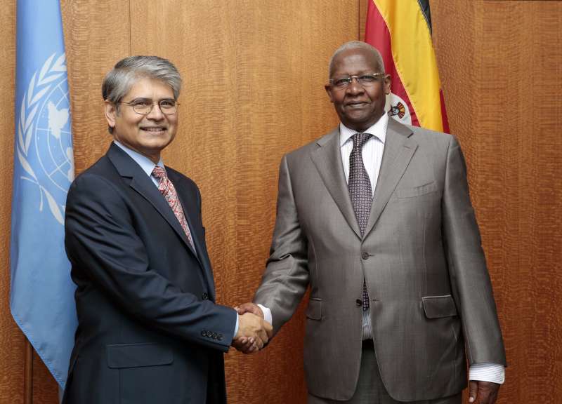  India's Permanent Representative Asoke Kumar Mukerji with United Nations General Assembly President Sam Kahamba Kutes in New York. (File)