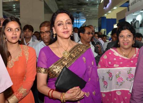 Mathura MP and actress Hema Malini and her daughter Ahana at a jewellery show organised at Pragati Maidan in New Delhi on Sept 14, 2014. (Photo: IANS)