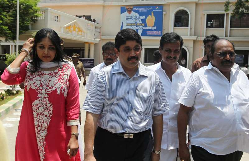 Former Telecom minister Dayanidhi Maran along wife in the campaign trail