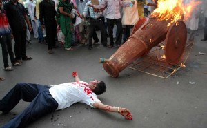 Congress activists take part in a protest rally against Israeli attacks on Gaza in Kolkata on Aug 9, 2014. (Photo: IANS)