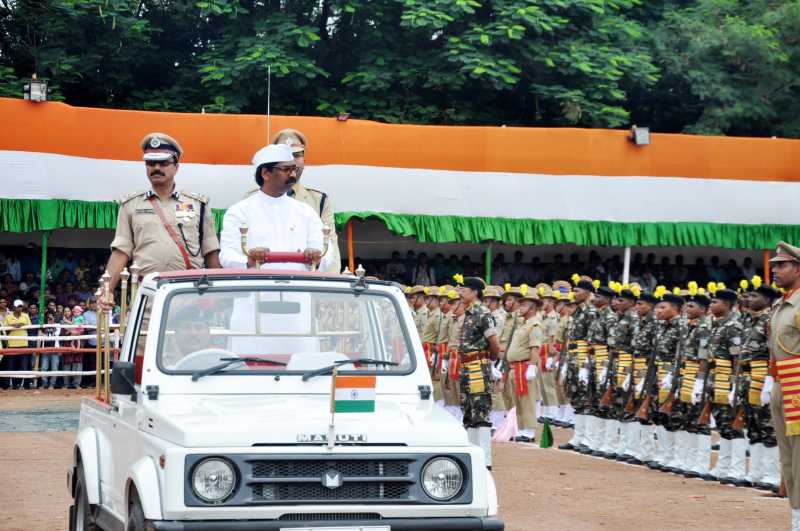 Jharkhand Chief Minister Hemant Soren inspects Guard of Honour during Independence Day celebrations in Ranchi 