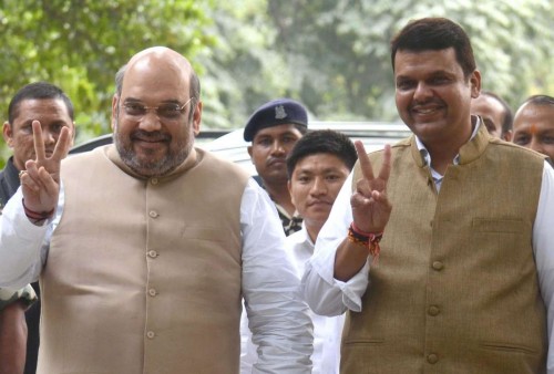 BJP chief Amit Shah with Maharashtra Chief Minister-elect Devendra Fadnavis 