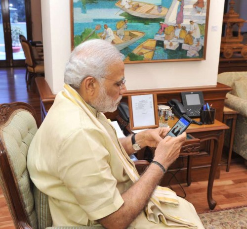  Prime Minister Narendra Modi launch the `Narendra Modi Mobile App`, in New Delhi on June 17, 2015