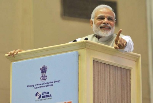Prime Minister Narendra Modi addresses at the `Re-Invest 2015: India is graduating from Megawatts to Gigawatts in Renewable Energy production`, in New Delhi on February 15, 2015.