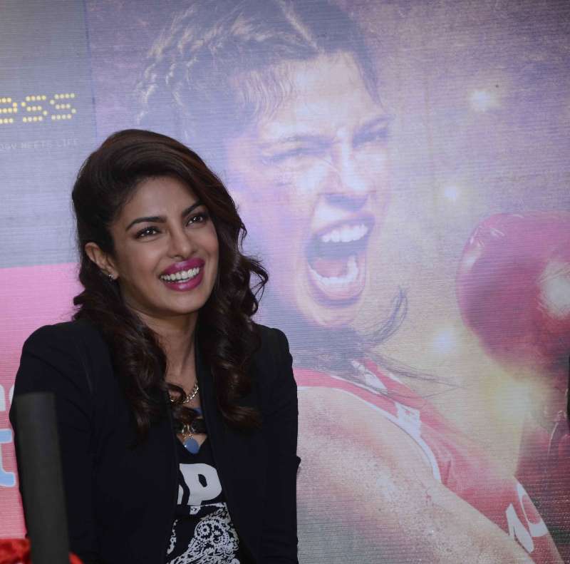 Actress Priyanka Chopra during a press conference to promote her film 'Mary Kom' in Mumbai on Sept 11, 2014. (Photo: Sandeep Mahankal/IANS)