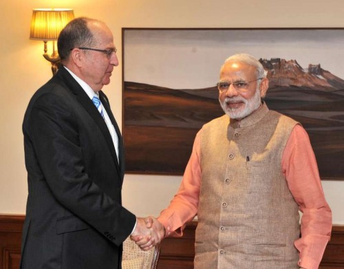  The Defence Minister of Israel Moshe Ya'alon calls on the Prime Minister Narendra Modi, in New Delhi on Feb 19, 2015. 