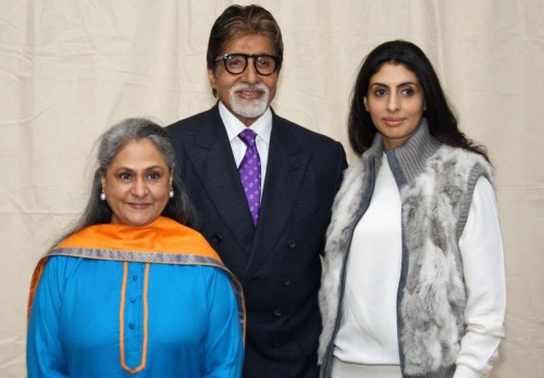 Actor Amitabh Bachchan with wife Jaya Bachchan and daughter Shweta Bachchan during NDTV`s ``Solution Summit``, in New Delhi on Dec. 14, 2013. (Photo: Amlan Paliwal/IANS)