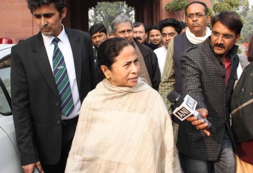  West Bengal Chief Minister and Trinamool Congress chief Mamata Banerjee at the Parliament premises in New Delhi on Dec 18, 2014. 