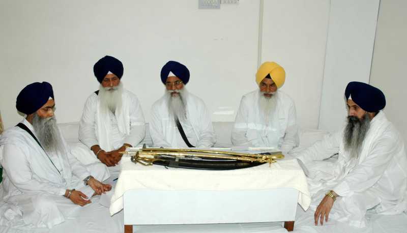 Akal Takht Jathedar Giani Gurbachan Singh along with other four Jathedars during a meeting on the issue of clash between two groups at Akal Takht Sahib, in Amritsar 