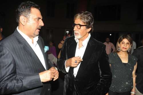 Actor Amitabh Bachchan and Boman Irani during the success party of movie Bhootnath Returns in Mumbai. FILE PHOTO