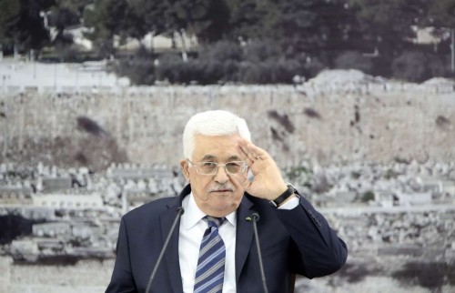 Palestinian President Mahmoud Abbas attends a meeting in the West Bank city of Ramallah