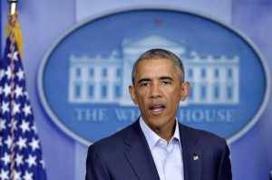 WASHINGTON D.C.: -- U.S. President Barack Obama speaks at the press briefing room of the White House in Washington D.C., the United States, Aug. 18, 2014. Obama on Monday vowed to pursue a long-term strategy to turn the tide against the Islamic State of Iraq and the Levant (ISIL), as Iraqi and Kurdish forces retook the Mosul Dam from the group under U.S. air cover. (Xinhua/Yin Bogu)