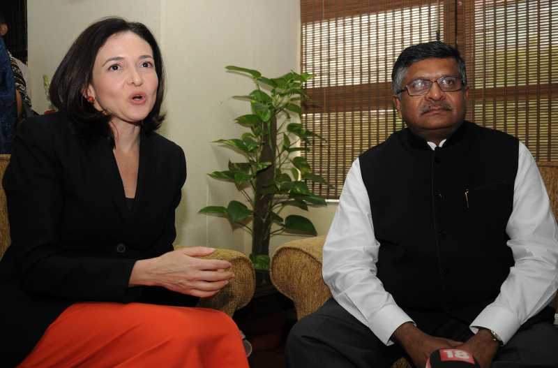 Union Minister for Communications and Information Technology, and Law and Justice, Ravi Shankar Prasad during a meeting with Facebook COO Sheryl Sandberg in New Delhi 