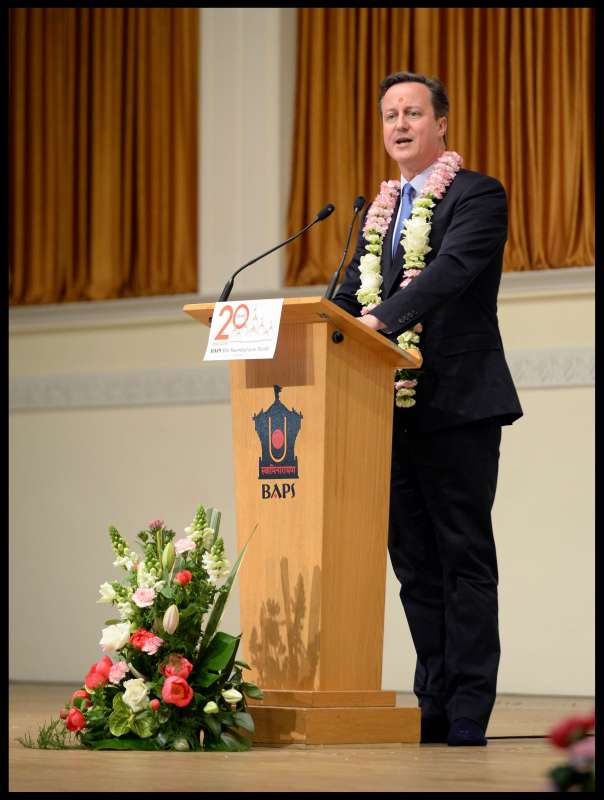 Prime Minister David Cameron at Neaden Temple in London