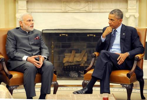 The Prime Minister, Shri Narendra Modi in Expanded meeting with the US President, Mr. Barack Obama, at the White House, in Washington DC .