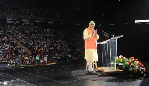 The Prime Minister, Shri Narendra Modi addressing the Indian Community, at Madison Square Garden, in New York. FILE PHOTO