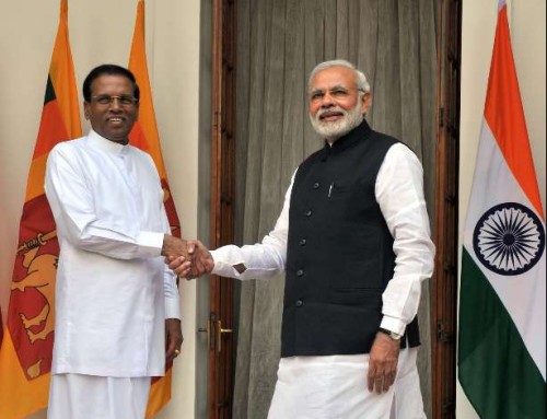 The Prime Minister, Shri Narendra Modi and the President of the Democratic Socialist Republic of Sri Lanka, Mr. Maithripala Sirisena, at Hyderabad House, in Delhi on February 16, 2015.