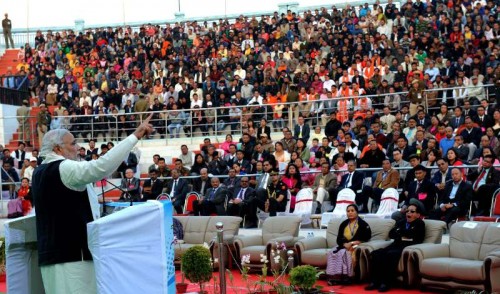 The Prime Minister, Shri Narendra Modi addressing at the closing function of Manipur Sangai Festival-2014, in Imphal on November 30, 2014.