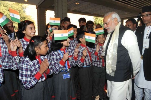 A welcome for the Prime Minister, Shri Narendra Modi, at Kathmandu, in Nepal on November 25, 2014.