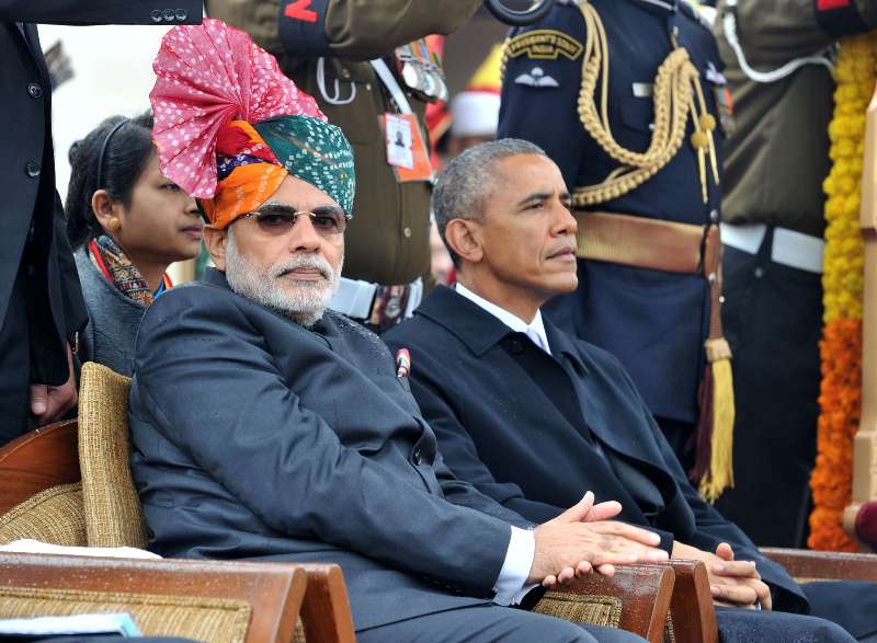 The Prime Minister, Shri Narendra Modi and the Chief Guest US President, Mr. Barack Obama witnessing the 66th Republic Day Parade 2015, in New Delhi on January 26, 2015.