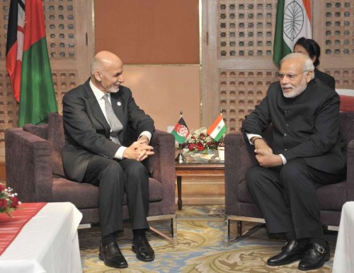 The Prime Minister, Shri Narendra Modi meeting the President of Afghanistan, Dr. Ashraf Ghani, at the 18th SAARC Summit, in Kathmandu, Nepal on November 26, 2014.