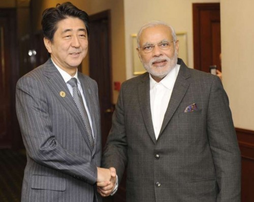 The Prime Minister, Shri Narendra Modi meeting the Prime Minister of Japan, Mr. Shinzo Abe, in Brisbane, Australia on November 14, 2014.