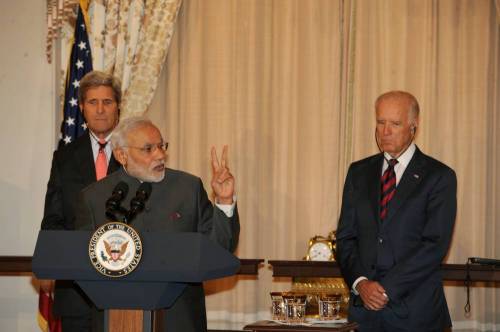 The Prime Minister, Shri Narendra Modi addressing at lunch hosted by the US Vice President, Mr. Joe Biden and the US Secretary of State, Mr. John Kerry, in Washington DC