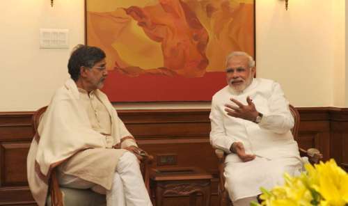 The Nobel Peace Prize awardee from India, Shri Kailash Satyarthi calling on the Prime Minister, Shri Narendra Modi, in New Delhi on October 11, 2014.