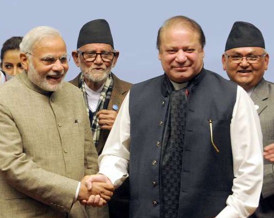 The Prime Minister, Shri Narendra Modi with the Prime Minister of Pakistan, Mr. Nawaz Sharif, at the 18th SAARC Summit, in Nepal on November 27, 2014.