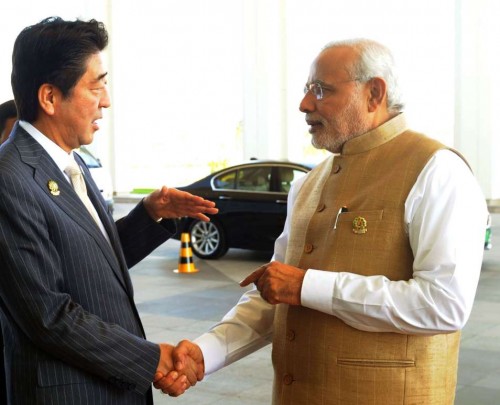 The Prime Minister, Shri Narendra Modi with the Prime Minister of Japan, Mr. Shinzo Abe, in Nay Pyi Taw, Myanmar on November 13, 2014.