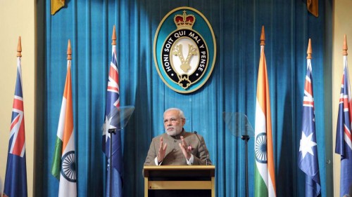 The Prime Minister, Shri Narendra Modi delivers his address to Business Leaders, in Melbourne, Australia on November 18, 2014.