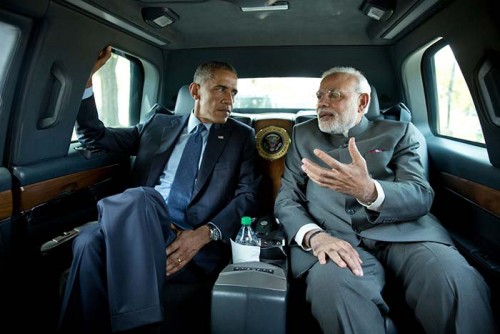 Modi inside The Beast with Obama on his visit to Washington.