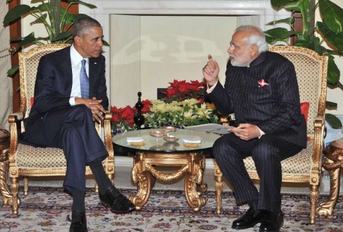 The Prime Minister, Shri Narendra Modi with the US President, Mr. Barack Obama, at Hyderabad House, in New Delhi on January 25, 2015.