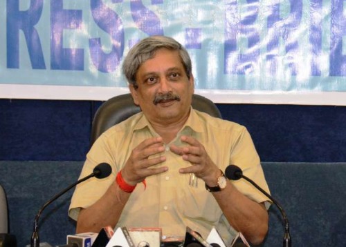 Goa chief minister Manohar Parrikar addressing the media 