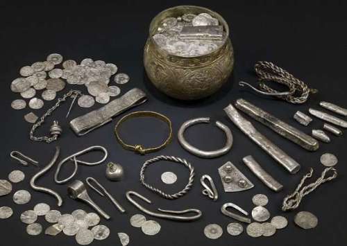 Undated handout picture shows some of hundreds of items from Viking hoard of jewels unearthed in England