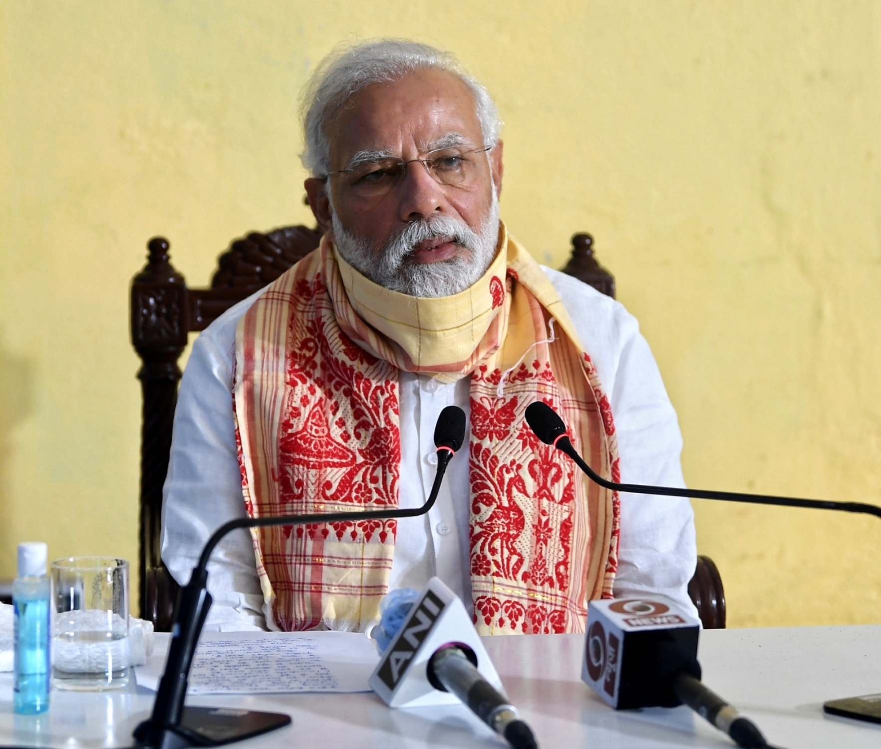 Kolkata: Prime Minister Narendra Modi holds review meeting with the officials at Basirhat, West Bengal after his aerial survey of cyclone Amphan-affected areas of the state, on May 22, 2020. (Photo: IANS/PIB) by . 