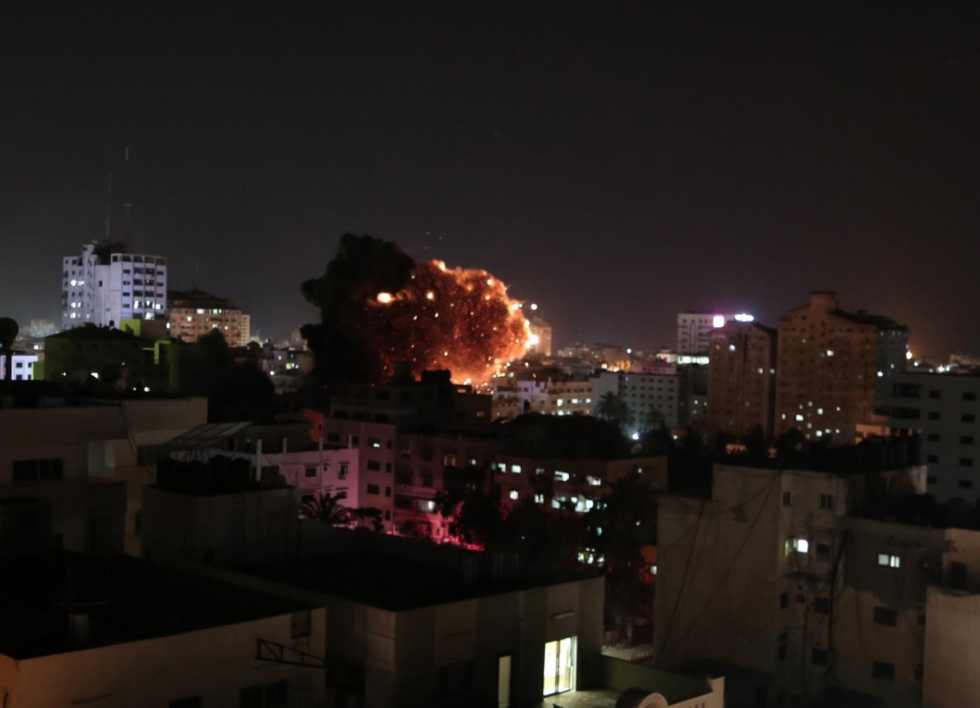 GAZA, May 4, 2019 (Xinhua) -- The photo taken on May 4, 2019 shows an explosion during an Israeli airstrike on Gaza City. The death toll on Saturday increased to four and more than 20 others were wounded during the ongoing Israeli army airstrikes on the Gaza Strip. (Xinhua/Yasser Qudih/IANS) by . 