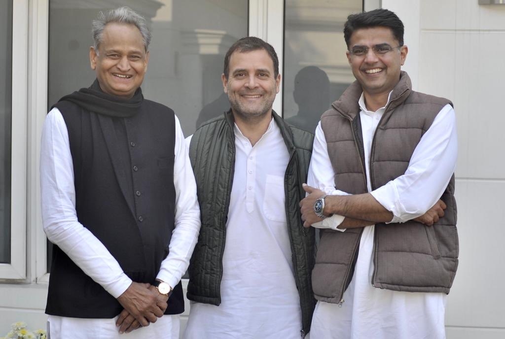 New Delhi: Congress President Rahul Gandhi with party leaders Ashok Gehlot and Sachin Pilot in New Delhi on Dec 14, 2018. (Photo: IANS) by . 