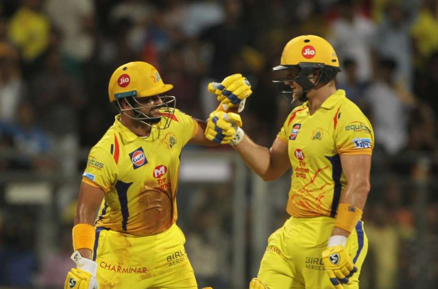 Mumbai: Chennai Super Kings's Suresh Raina and Shane Watson during the final match of IPL 2018 between Chennai Super Kings and Sunrisers Hyderabad, at Wankhede Stadium in Mumbai on May 27, 2018. (Photo: Surjeet Yadav/IANS) by . 