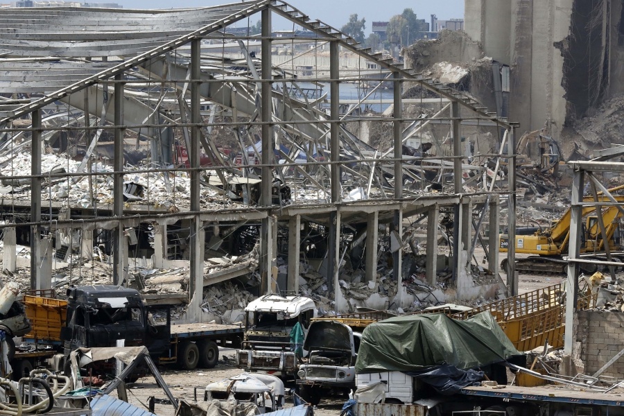 Beirut, Aug. 14, 2020 (Xinhua) -- Photo taken on Aug. 14, 2020 shows damages at the Port of Beirut in Lebanon. Two explosions rocked Beirut on Aug. 4, killing 177 people and wounding at least 6,000. (Xinhua/Bilal Jawich/IANS) by . 